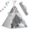 Nukido Children's Teepee Tent With Garland And Lights - Gray With Stars