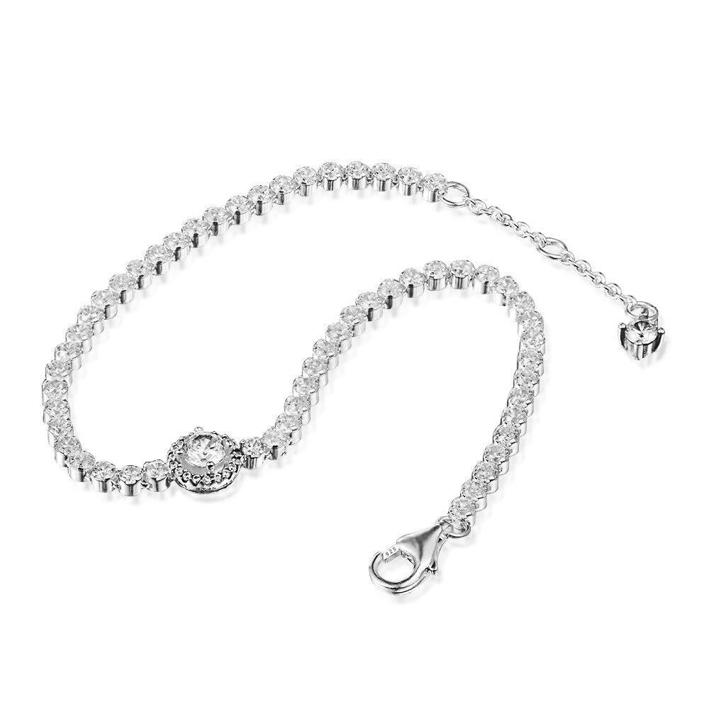 Silver 925 Jewelry Sparkling Halo Tennis Bracelet Sterling Original Charms