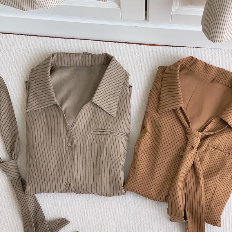 Dámská pruhovaná košile Maillard Dámská nová podzimní/zimní móda High Street Design Feel Lazy Top Francouzská top s dlouhým rukávem