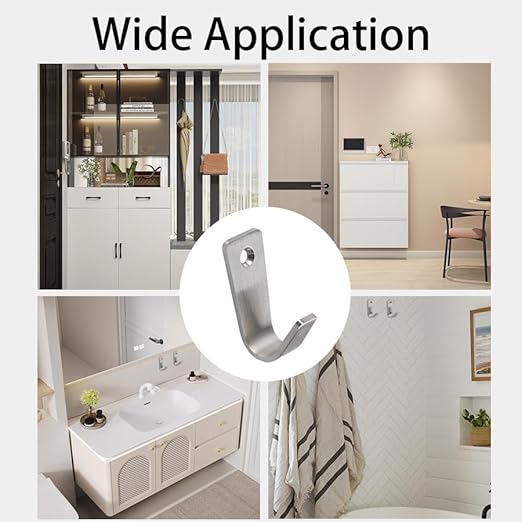 Stainless Steel J-type Wall Hanging Single Hole Hook 6 Packs Silver Hanging Coat and Hat Bag Towel with Screws