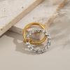 Stainless Steel Two Tone Double Layer Cubic Zirconia Circle Ring 18K Gold Plated Stackable Waterproof Ring for Women Jewelry