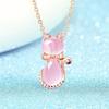 Natural Ice Pink Ross Quartz Cute Cat Crystal Pendant Trendy Gem Necklace for Woman Elegant Cham Girl's Party Gifts Jewelry