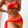 Swimsuit Women's Split Three Piece Set Tie Dye Lace Up Sexy Bikini Sets For Female Halter Drawstring Swimwear