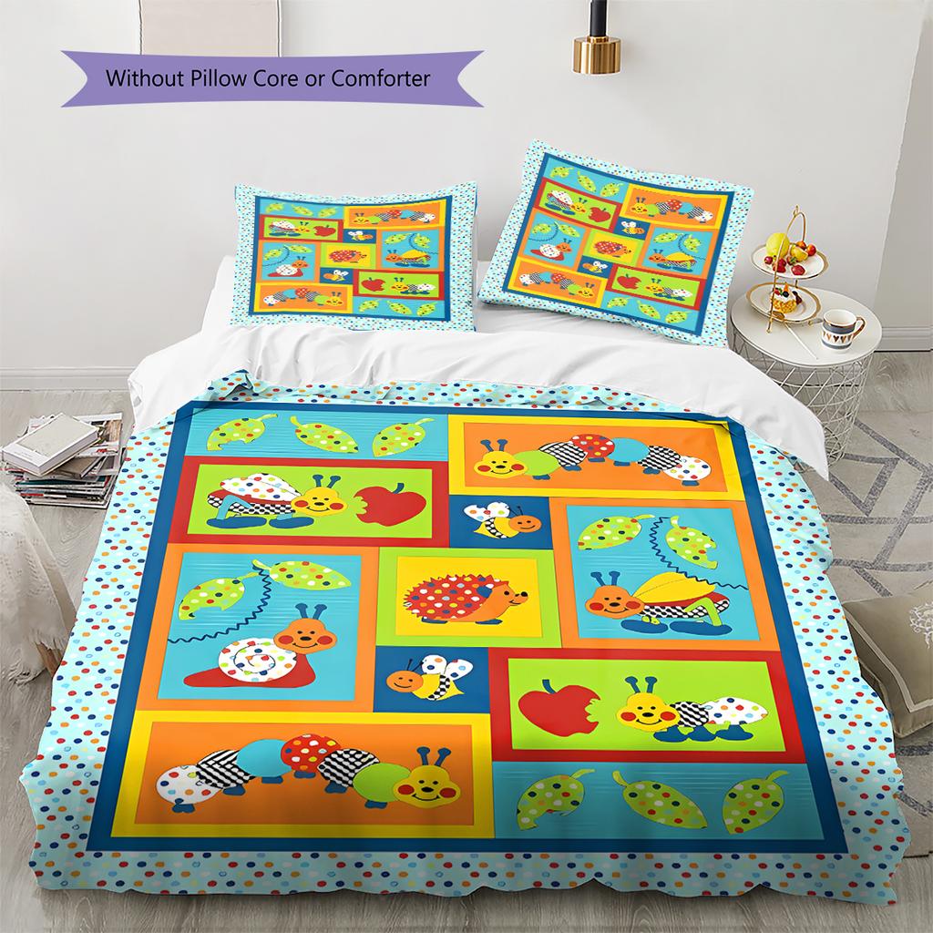 Cartoon Animals Pattern Bedding Quilt Set Quilt Cover Pillowcase Home Decoration Gift (1 * duvet cover + 2 * pillowcase, without core)