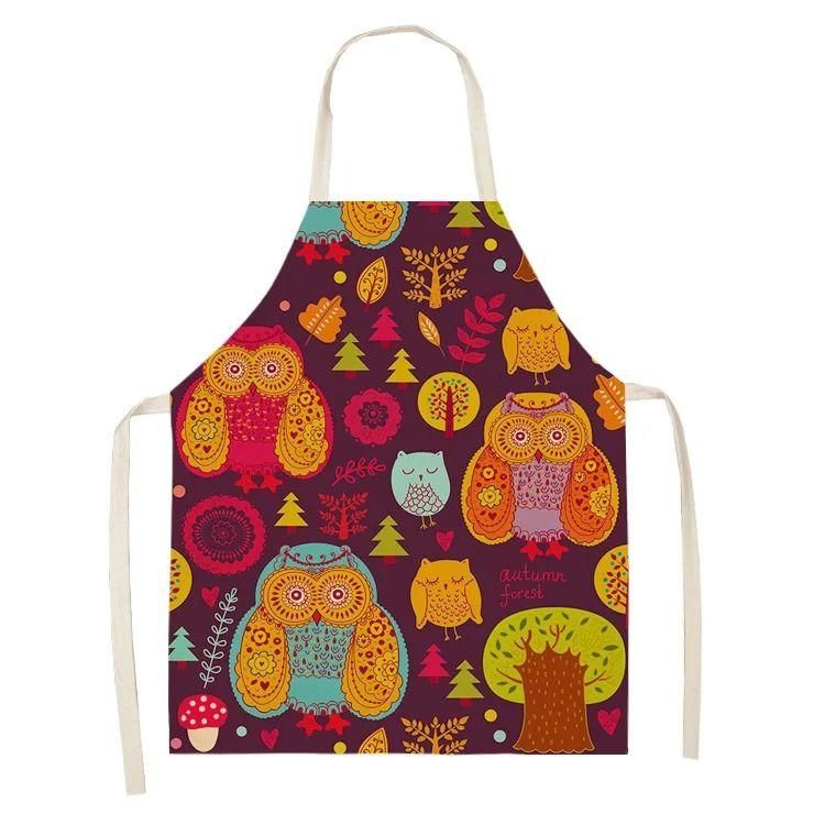 Colorful Owl Pattern Fashionable Ins Style Apron Adult Sleeveless Kitchen Home Baking Waist Bib