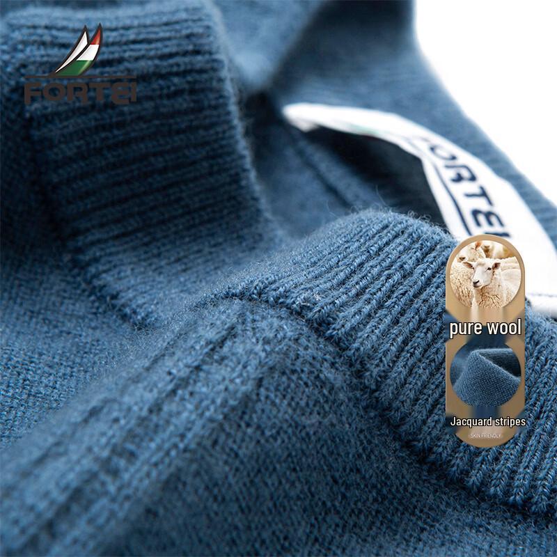 Men s 100% Merino Wool Round Neck Striped Pullover Sweater 48