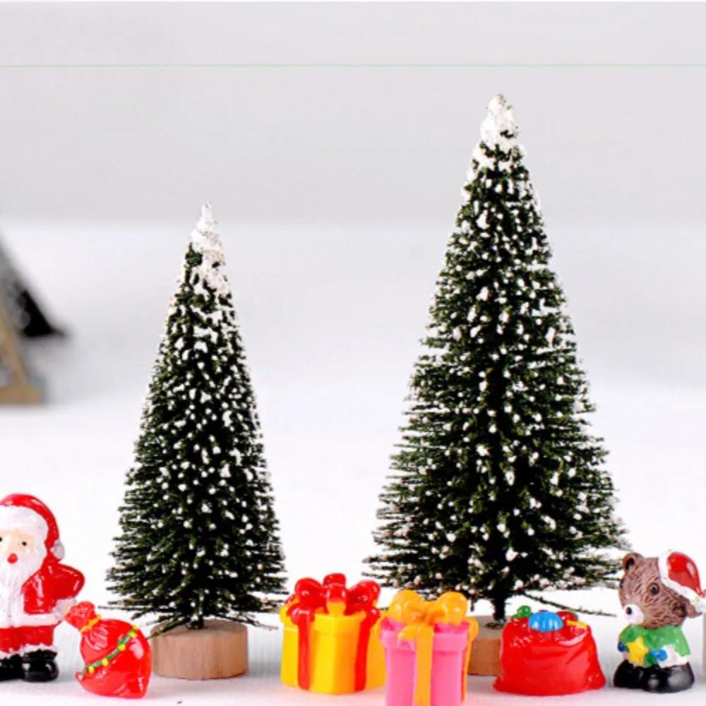 1 PC Artificial Christmas Tree Figurine Sisal Silk Cedar Pine Tree Mini Miniature Micro Landscape New Year Fairy Garden Decor