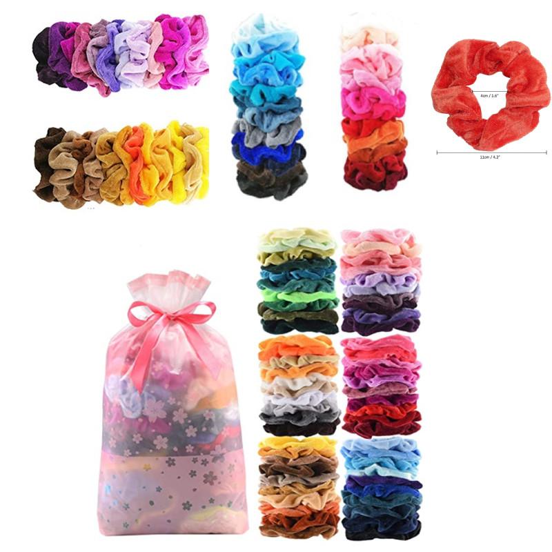 60pcs Premium Velvet Hair Scrunchy Hair Band Women Girls Hair Accessory Bag Gift