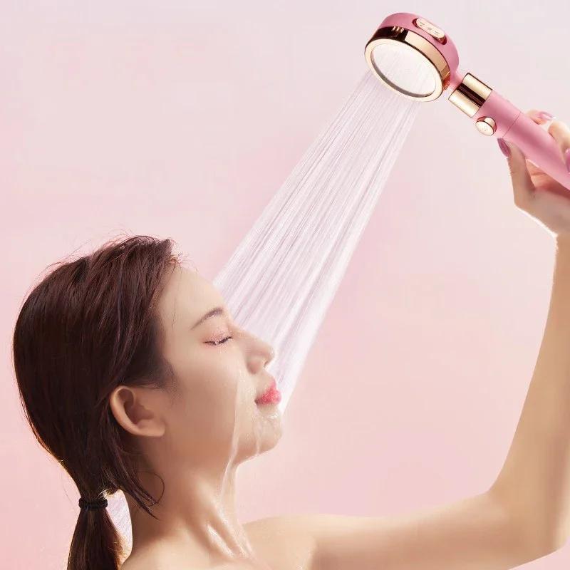 Three-speed Adjustment 360 Degree Rotation with One Key To Stop Filter Shower Head Water Saving Rainfall Round Spray Nozzle