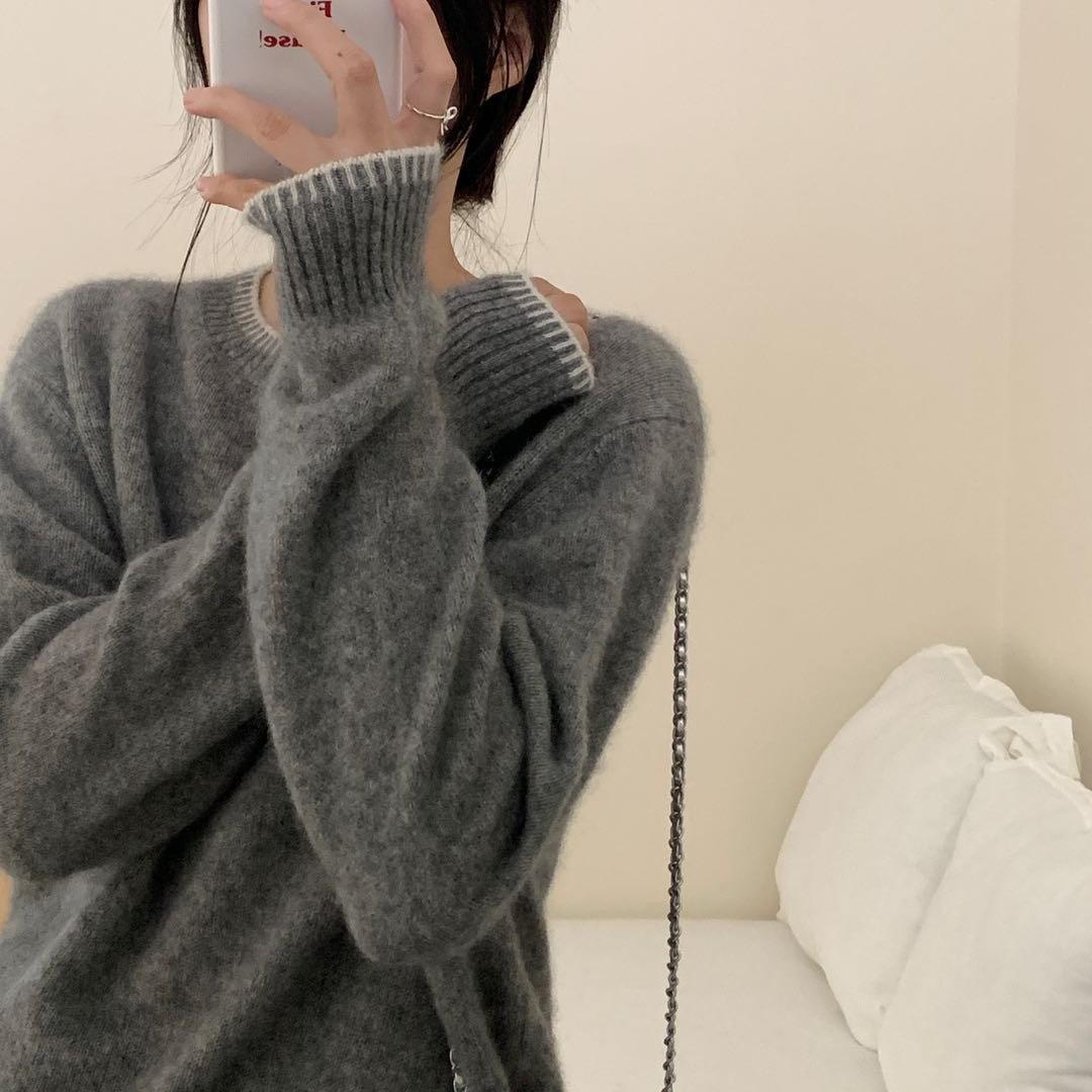 

Женский многоцветный повседневный свободный пуловер с круглым вырезом и пунктирным узором, вязаный свитер с длинными рукавами для осени и зимы S серый