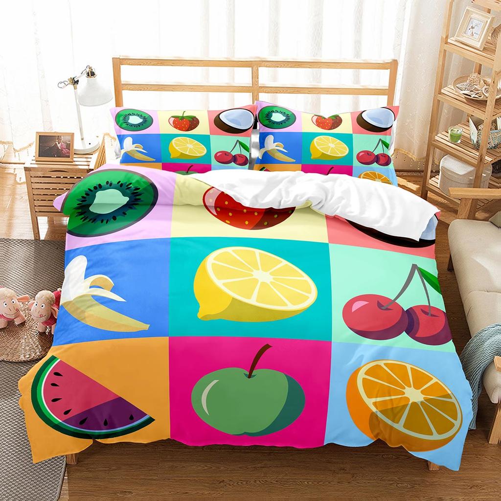Cartoon Fruit King Queen Duvet Cover Cute Vegetables Pattern Bedding Set Colorful Food Quilt Cover Polyester Comforter Cover