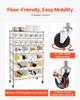 7-Tier Rolling Bin Storage Rack, 24 Organizer Bins, Bin Rack Storage Steel Wire Shelving System with Wheels, Mobile Tool Organizer for Garage,