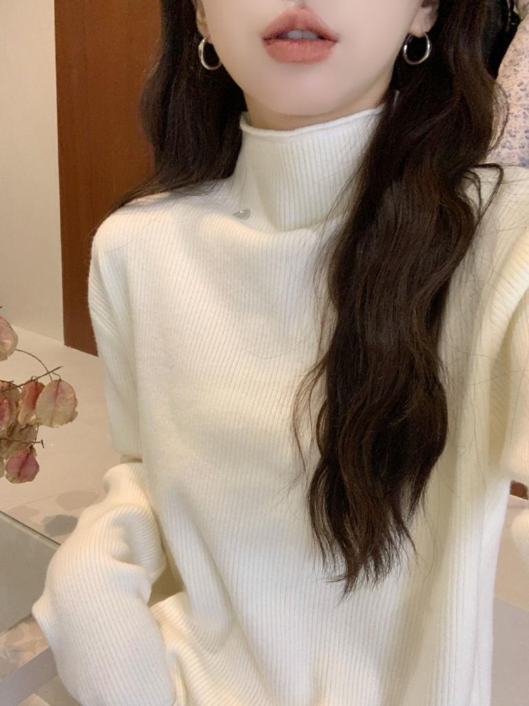 Blue turtleneck long-sleeved bottomed knitted sweater for women's autumn and winter large size fat mm loose thickened warm pullover sweater inside