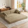 3-Sitzer Schlafsofa, Komprimierter Cord mit hoher Rückenlehne, Metallrahmen, 2 Getränkehalter und 4 Seitentaschen, Kleine Räume, Khaki