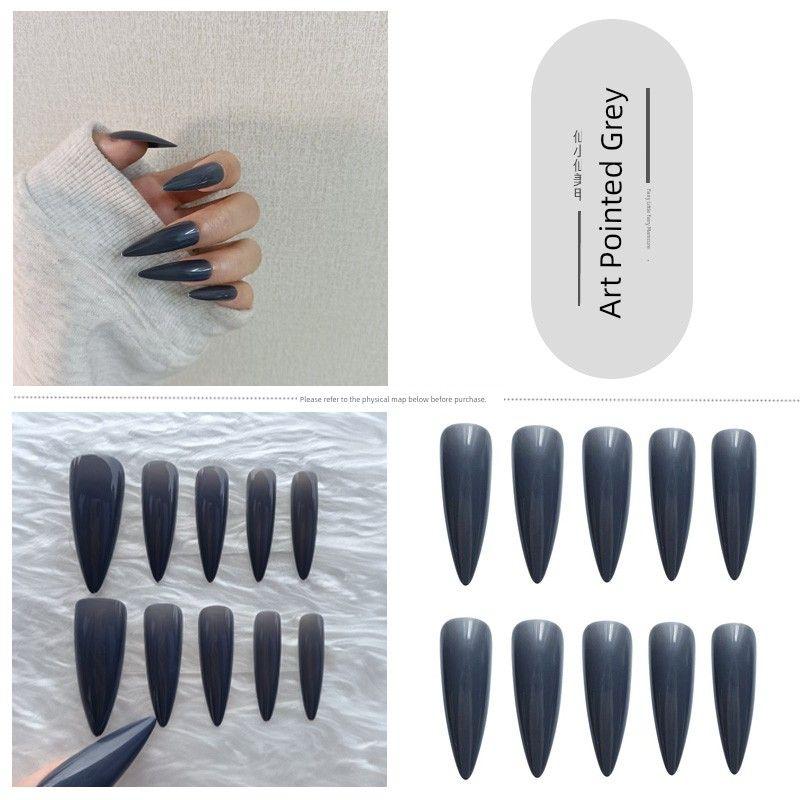 

Dark Blue Blooming Butterfly Wing Wear Armor Cross-Border Fashion Sweet Cool Sexy Fake Nails Pieces Long Tip Finished Product Nail Stickers