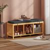 Bamboo Shoe Bench Hallway Bench With Padded Seat Cushion And Open Shelf Natural Wood Look