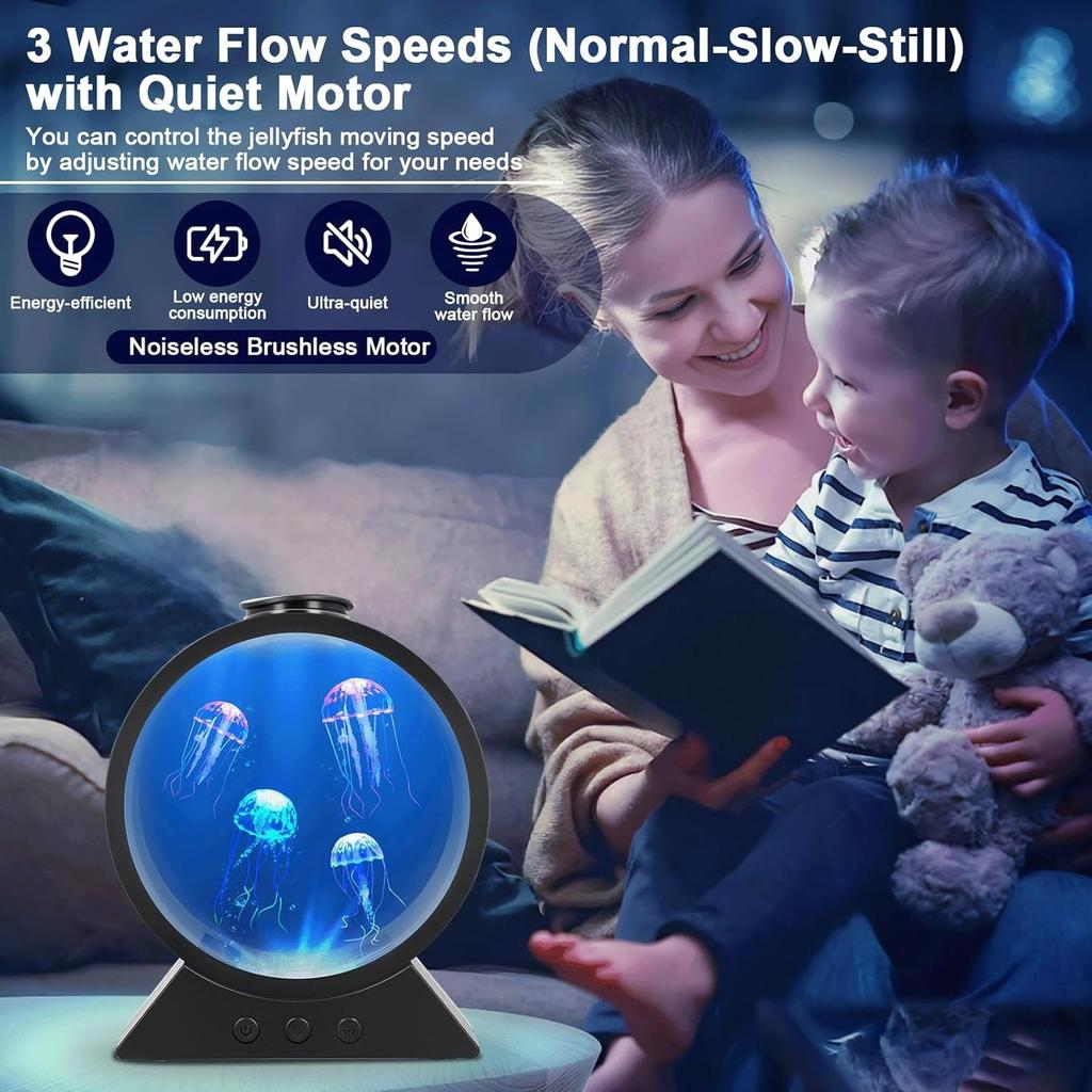 Jellyfish Lamp,USB Inserted Jelly Fish Light Lamp,Jellyfish Tank Aquarium Night Mood Light with Adjustable Flow Rate and Timing for Home Office Living