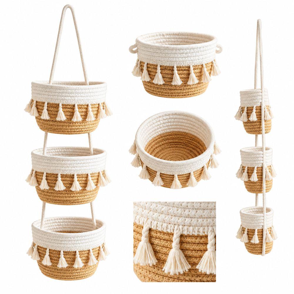 Cotton Rope Wall Hanging Basket Tiered Structure Woven Hanging Organizer Key Organization