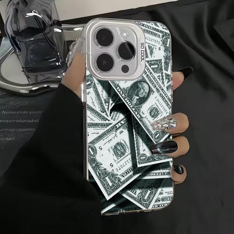 Pink Printed Dollar Bills Phone Case for iPhone 17 16 15 14 13 12 11 16E Series Pro Max Plus Double Layer Protection