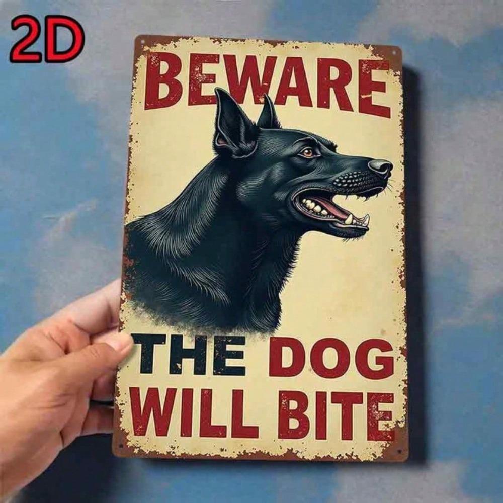 Cartello Metallo Vintage Attenzione al Cane Lattina Segno Retro Fattoria Targhetta da Parete Divertente Garage Caffè Decorazione 7,8 Pollici