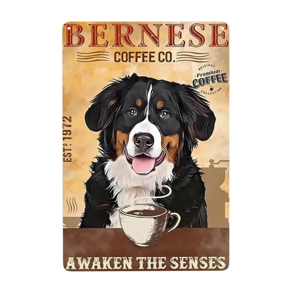 Mfoever  Coffee Metal Signs Bernese Mountain Dog Coffee Co Awaken The Senses Signs Vintage Signs for Home Cafe Kitchen X Inch