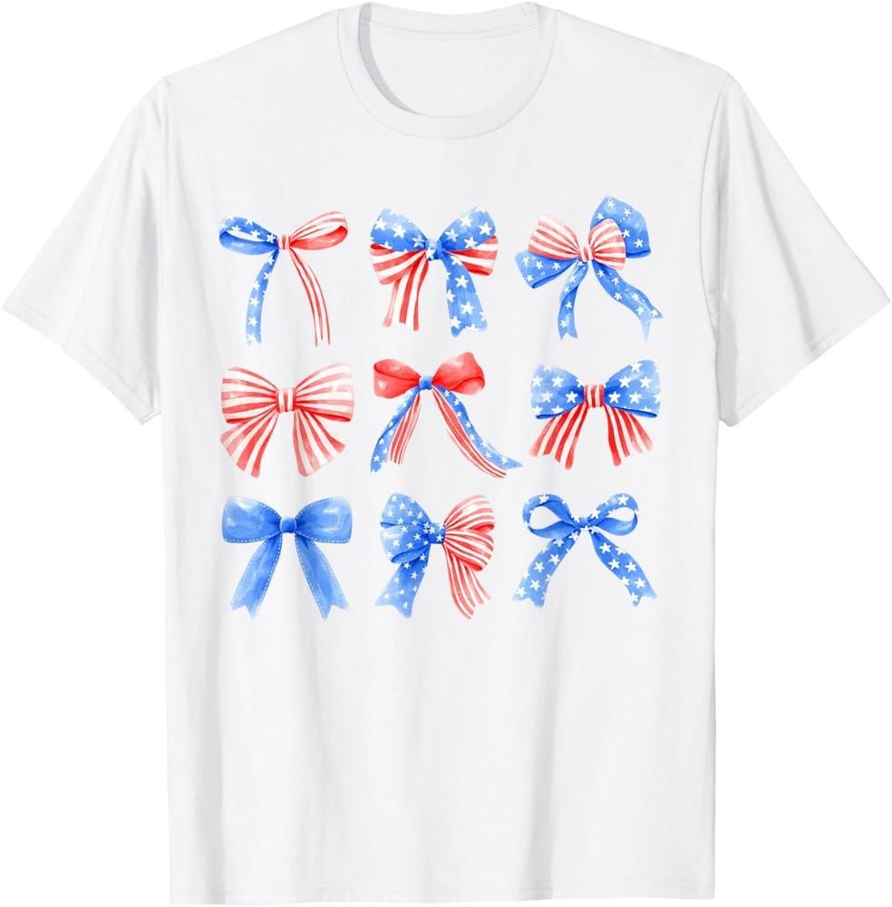 

Кокетливые Банты Красный Белый Синий Флаг США 4 Июля Женская Девушка Унисекс Футболка 4XL