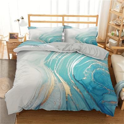 Golden Marble Print Duvet Cover Set - Stylish Abstract Art Bedding for Bedroom Includes 1 Duvet Cover and 2 Pillowcase
