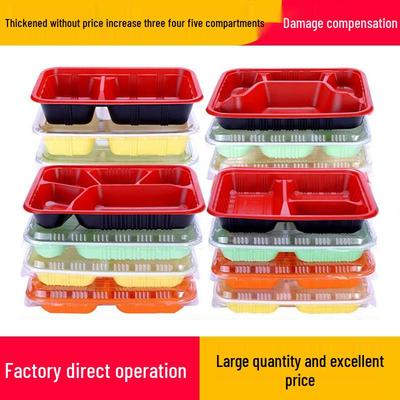 Four-Grid Disposable Plastic Bento Lunch Box with Lid, Multi-Compartment Food Packaging Container.