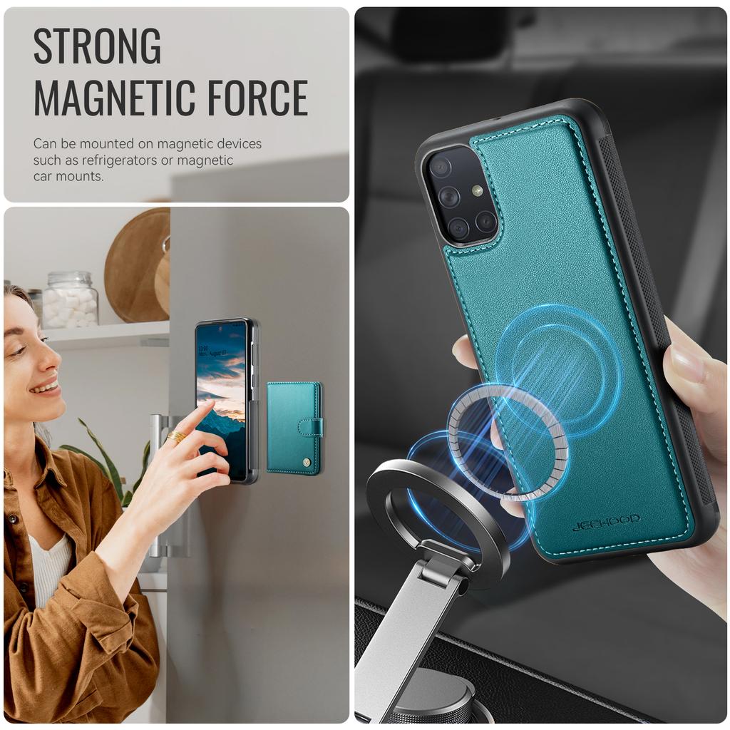 For Samsung Galaxy A51 4G SM-A515 Case JEEHOOD J09 RFID Blocking Card Holder Leather Back Phone Cover Magnetic Case