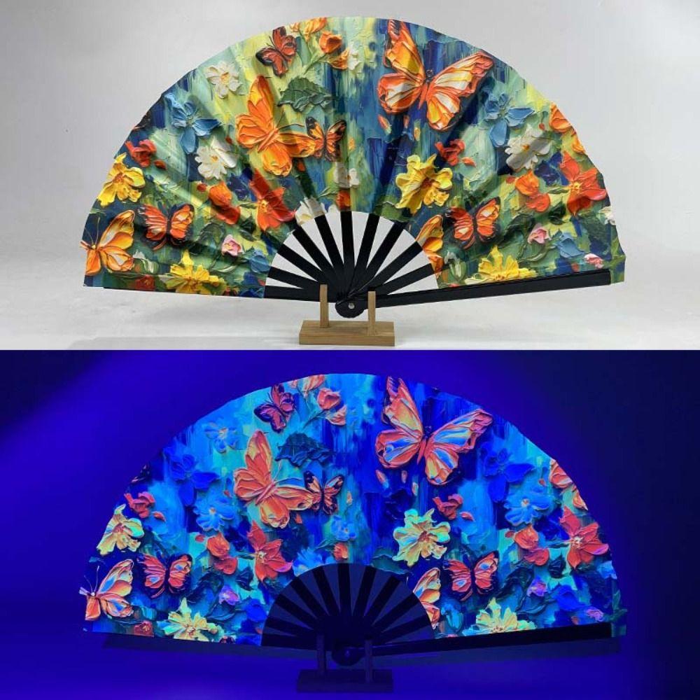 Mushroom Glow-in-the-Dark Folding Fan Butterfly UV Reactive Glow Fan Themed Events