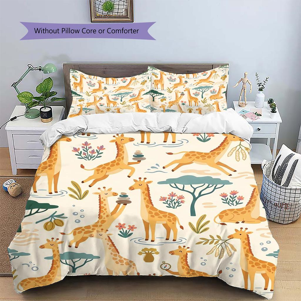 giraffe Pattern Bedding Quilt Set Quilt Cover Pillowcase Home Decoration Birthday Gift (1 * duvet cover + 2 * pillowcase, without core)