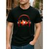Europeiska storlekar Musik Hörlurar Ljudvåg Spela Nyckel Tryck, Herr Casual Kortärmad Rundhals Mönster Tryckt T-shirt