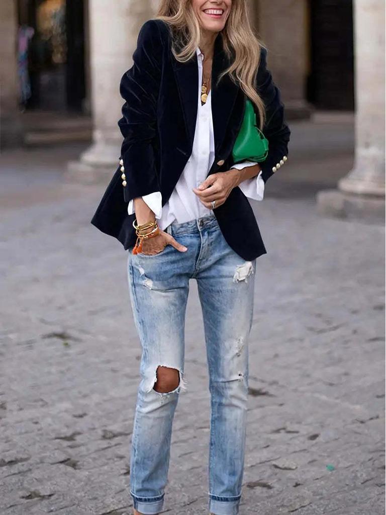 Elegant Women's Solid Color Suit Jacket - Fall/Winter 2025 Collection