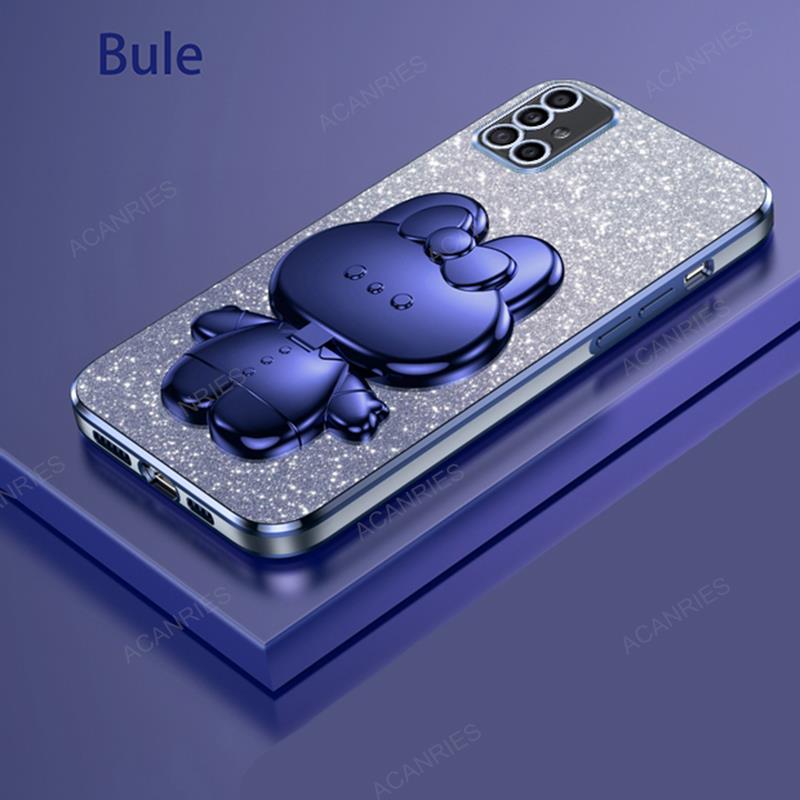 Cute 3D Rabbit Makeup Mirror Stand Plating Case For Samsung Galaxy A71 A51 4g A03s A31 A21s Protect Back Cover A 71 51 31 21s 03