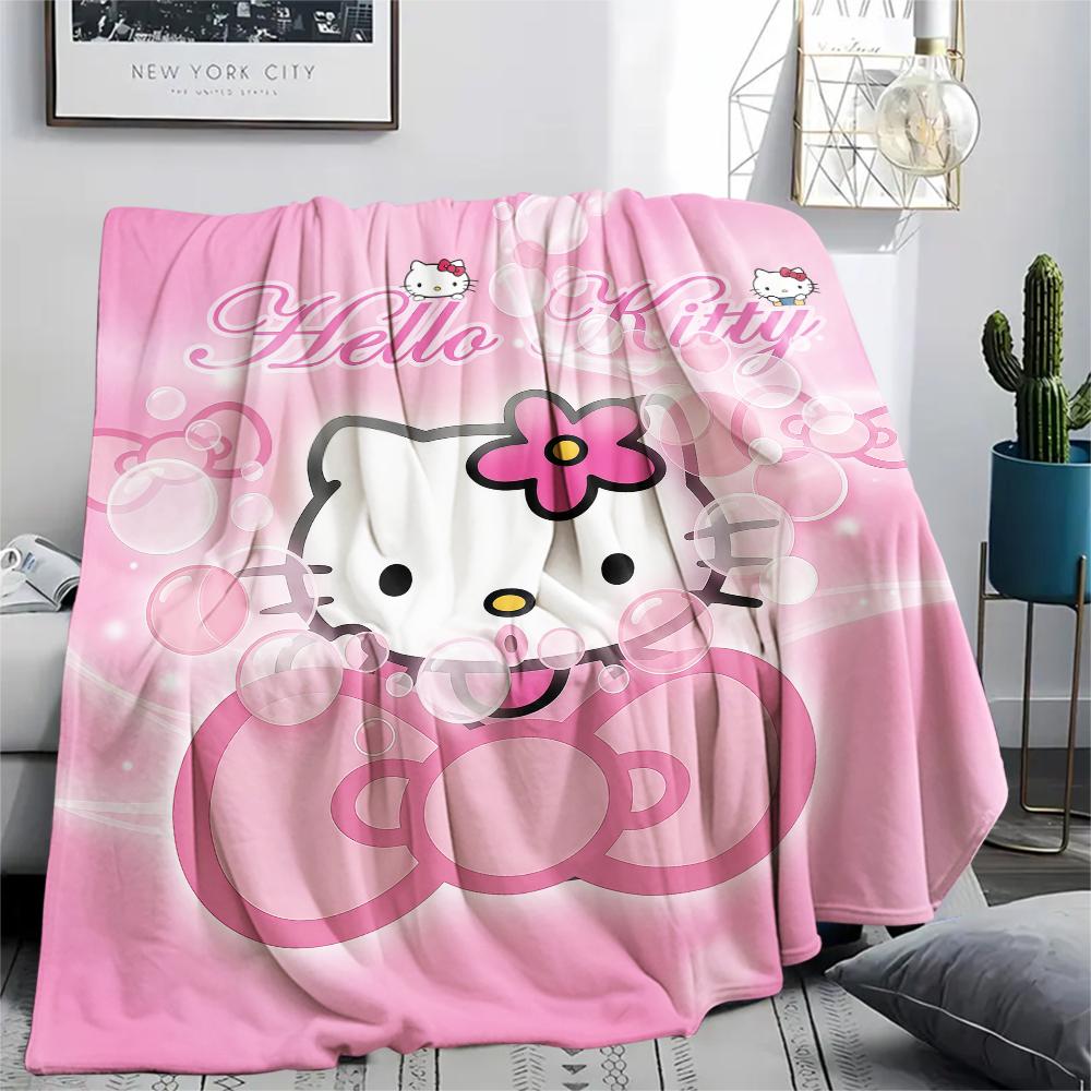 1PC Hello Kitty Cute Print Flannel Blanket, High quality All Seasons, Home Decor, Warmth and Comfort, Perfect for Christmas Gifts