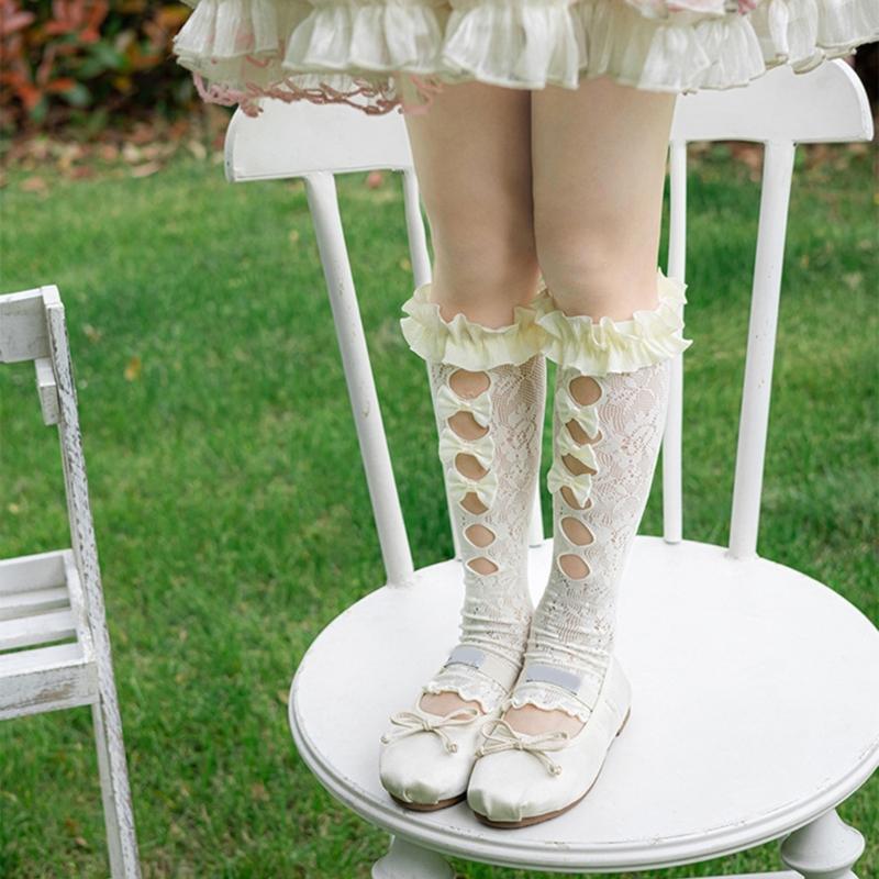 Ballet Inspired Lace Trim Leg Warmer for 3-13Y Girls Stretchy Ribbed Cuffs Soft Combed Cotton Leggings Accessories