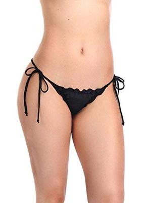 Sanas Badeanzug Wendbar Gerippt Brasilianischer Stil Tanga Bikini (S, (PT) Schwarz)