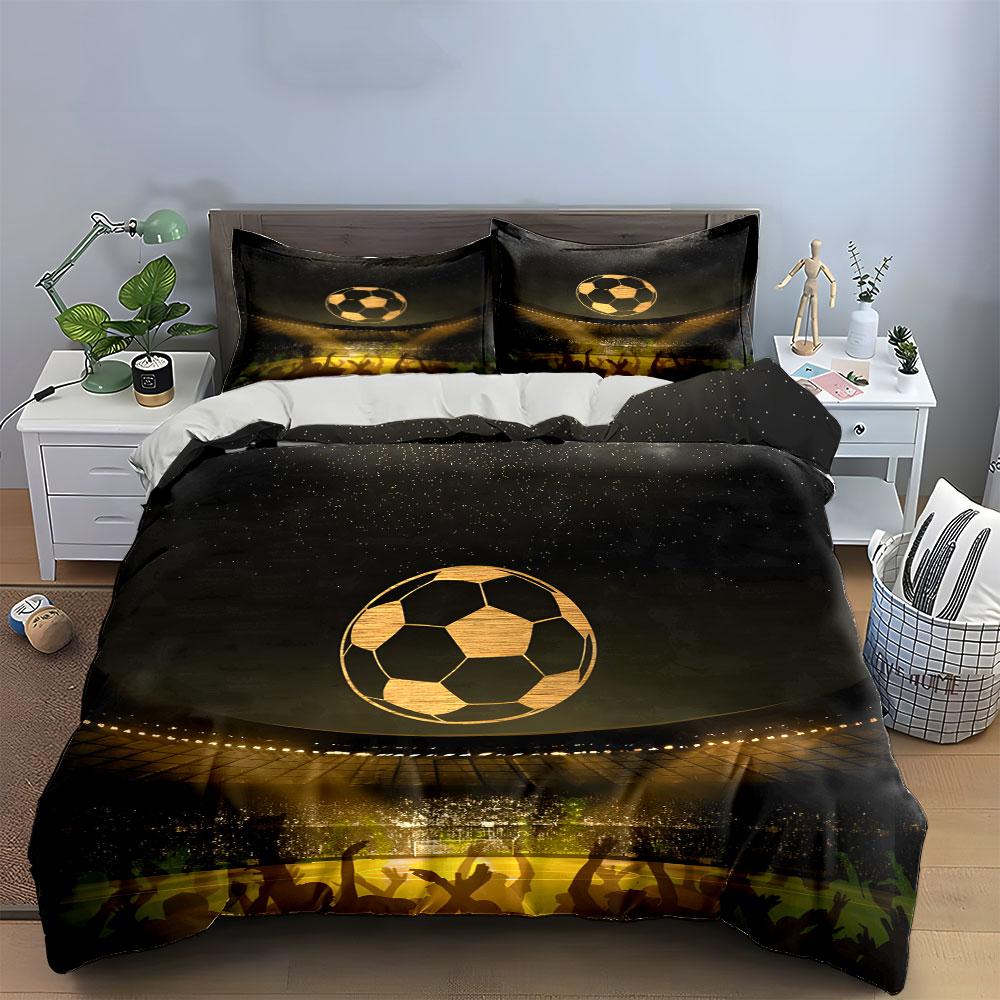 Golden Soccer Stadium Theme Art 3Pc,Multiple Sizes Kid'S And Adults' Bedroom Exquisite 3Pc Bedding Set, Gift