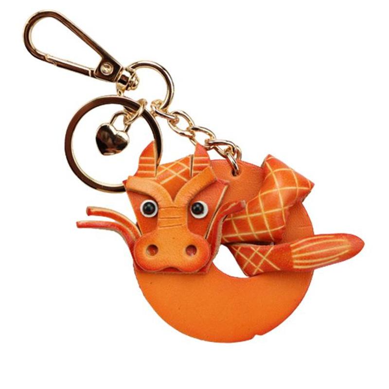 The First Layer Of Cowhide Panlong Pendant, Car Keychain, Leather Rope, Bag, Pendant, Accessories, Zodiac Gifts