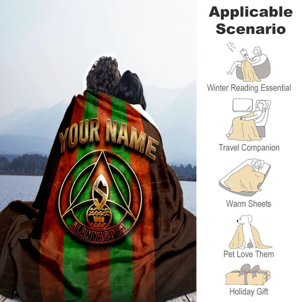 1PC Alanyaspor Custom Name Patterned Flannel Blanket Suitable For All Seasons For Home Decor Warmth And Comfort Gifts Holiday Present