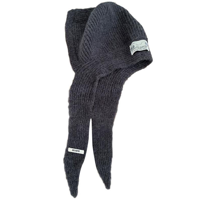 Women's Winter Warm Ear Protection Woolen Hat Scarf Knitted Pullover Hat