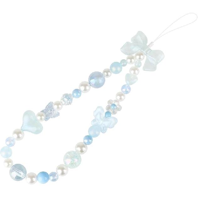 LUVI Beaded Phone Charm Lanyard Wrist Strap Love Heart Bow Beads Butterfly Chain Flower String Pearl Bling Bracelet Keychain Cute Fashion for Women