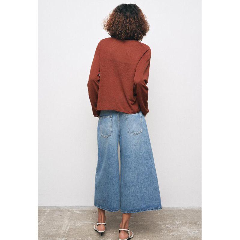 Spring New Women's Clothing Linen Blended Minimalist round Neck Long Sleeves Base Knitwear Tops 2893030