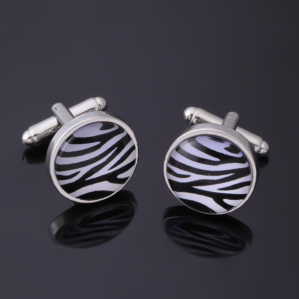 New Stripe Lattice Grain Zebra Pattern Glass Earring Jewelry DIY Round Time Gem Cufflinks For Men Wedding Party Anniversary Gift