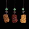 Creative Chinese Style Zodiac Dragon Carving Keyring Pendant in Green and Purple Sandalwood