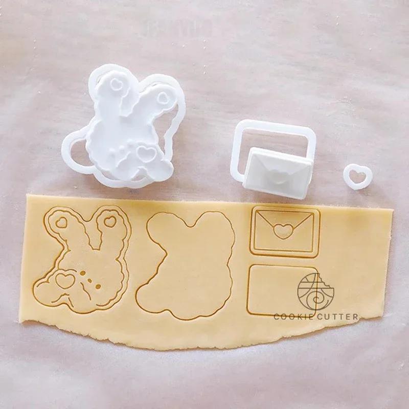 Happy Valentine's Day Cookie Cutter Cartoon Jam Envelope Heart Rabbit Biscuit Fondant Embosser Stamp Molds DIY Cakes Decorations