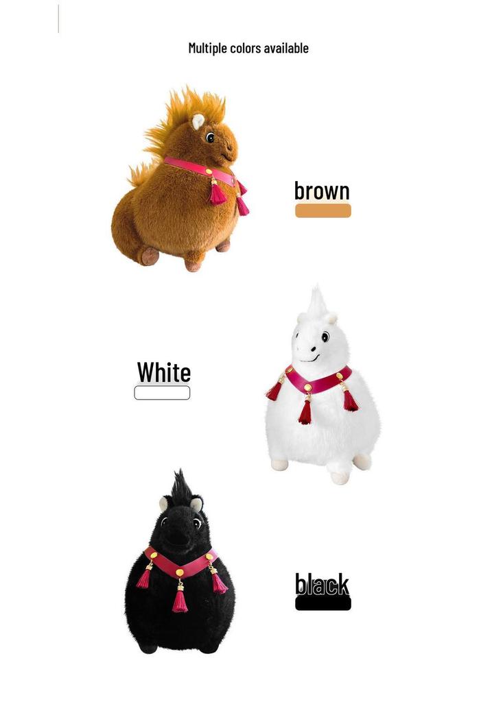 Sturdy Plush Toy Horse in White, Black, and Brown