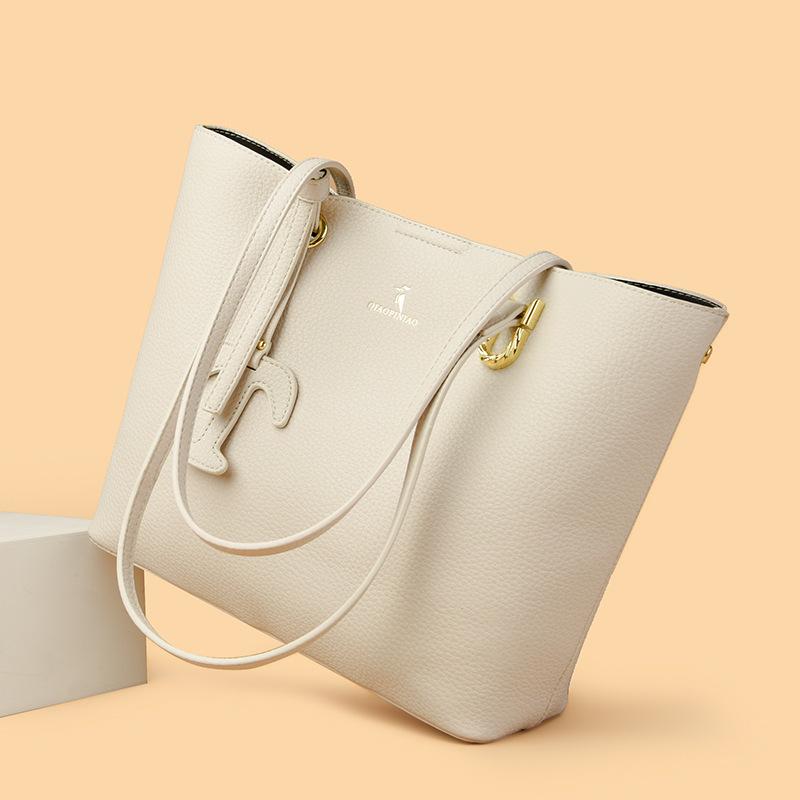 Trendy Fashion Retro Portable Tote Bag New Solid Color Soft Leather Texture Shoulder Bag Commuting To Work Large Capacity Women's Bag