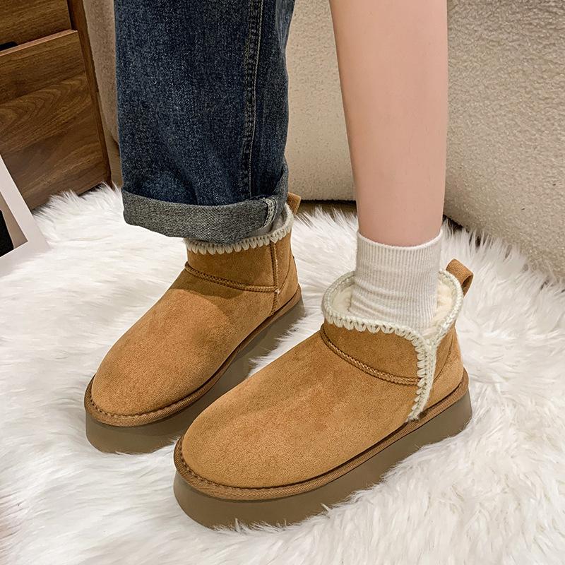 Women's Large Size Soft Sole Winter Warm Cold Resistant Anti-slip Fur Snow Boots Padded Lined Ankle Boots Non-slip Hiking Sports Cotton Boots