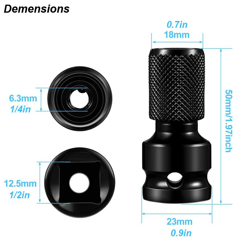 Electric Wrench 1/2 Square Drive To 1/4 Hex Socket Female Adapter Spanner Chuck Converter Impact Air Extension Pneumatic Tool